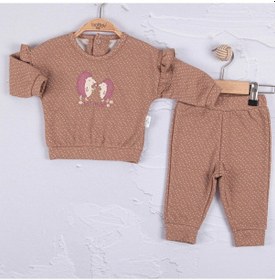 Resim 3-18 Ay Kız Bebek Takımı Kirpi Nakışlı 2'li Kahverengi Kahverengi 