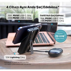 Resim Ttec 2BB237S Recharger M 10.000 mAh Magsafe Uyumlu PD 20W Lightning Ve USB-C Dahili Kablolu Stantlı Powerbank 