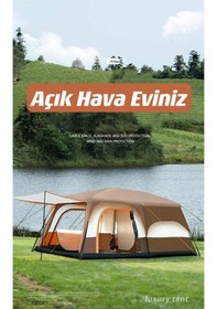 Resim Büyük Uzay Açık Kamp Çadırları 8-10 Kişi Çift Kat 1 Oda 1 Oturma Odası Kamp Çadırı 330 210 185 Cm Kahverengi 