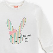 Resim Kız Bebek Bonito Tavşan Baskılı Sweatshirt Pamuklu 