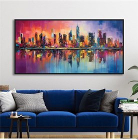 Resim Yağlı Boya Dokulu Tablo Soyut Şehir Manzarası Siyah Çerçeveli U09011-179122 