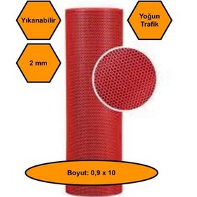 Resim Kırmızı Petek Mat Pvc Kaydırmaz Petek Paspas, 0,9x10 Metre 