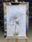 Resim Ayna Çerçeveli Sim Işlemeli Mavimsi Ve Beyaz Kanvas Çiçek Tablosu 