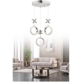 Resim İstanbul Avize Halka 3'lü Gümüş Kumandalı Üç Renk Led Lüx Ledli Avize 