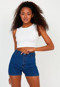 Resim The Base Kadın Ekru Sıfır Yaka Scuba Dalgıç Kumaş Spor Crop Top 