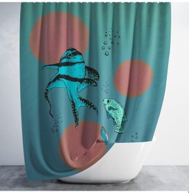 Resim Banyo Perdesi 1x180x200 Tek Kanat Duş Perdesi Halka Hediyeli Duşakabin Perdesi Fish Çok Renkli 