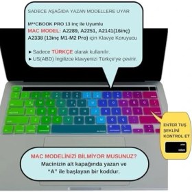 Resim Teknocan Marketing Pro Klavye Koruyucu Türkçe Q Us Düz Enter Uyumlu Ince Silikon Bar 13 M1-M2 ve 16 Inç Klavye Koruma Kaplama Pembe Yeşil 