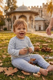 Resim Miespiga Unisex Bebek Çizgili Pijama Takımı 