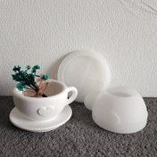 Resim 2 adet Bardak Tabak Silikon Kalıp, DIY Alçı Çimento Kalp Şeklinde Mum Bardak Silikon Reçine Kalıbı 