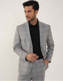 Resim Dufy Gri Erkek Slim Fit Ekose Desenli Mono Yaka Takım Elbise - 95012-gri Gri 