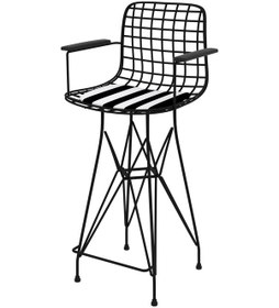 Resim Knsz orta boy tel bar sandalyesi 1 li mağrur syhtuan kolçaklı 65 cm oturma yüksekliği mutfak bahçe cafe ofis 