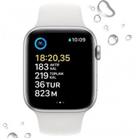 Resim Apple Watch SE 2 GPS 44mm Gümüş Rengi Alüminyum Kasa ve Spor Kordon Akıllı Saat 