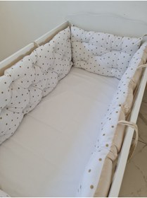 Resim babynestdunyasi Altın Puantiye 60x120 Çift Yönlü Beşik Kenar Koruma 45cm Yükseklik 