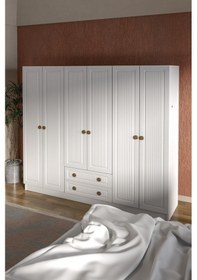 Resim Bohem 6 Kapak 2 Çekmece Mdf Kapak Gardırop Beyaz 