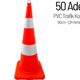 Resim İleri Trafik 50 Adet PVC Trafik Konisi 90 cm Çift Reflektifli Trafik Dubası Seti 