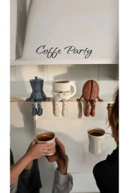 Resim Sevimli Kahve Köşesi 3'lü Biblo Seti - Kahve Çekirdeği - Moka Pot - Bardak - Dekoratif Obje 9x5 