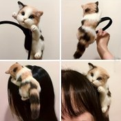 Resim 1 Adet Whimsy Yün Felt Pluş Kedi Şerit Bandı - Yumuşak Viskon Non-Tekstil Dokuma, Parti ve Günlük Giyim için Sevimli Hayvan Temalı Saç Aksesuarı, Normal Saç Tipleri için Uygundur 
