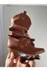 Resim Favi Ayakkabı Taba Cilt Western Yarım Çizme 