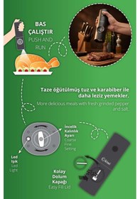 Resim Kiwi Kspg-4849 Pilli Işıklı Tuz Karabiber Değirmeni Otomatik Baharat Öğütücü Siyah 