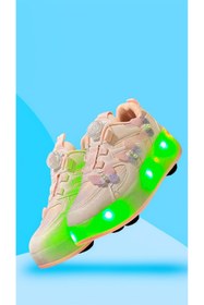 Resim gulflower nude işiklı tekerlekli paten ayakkabı şarjlı cocuk moda aykkabı 4 mevsim 