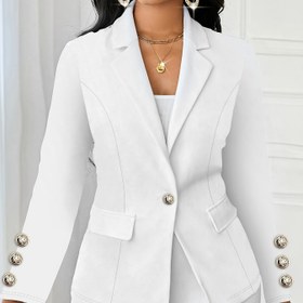 Resim Şık Düz Renkli Yaka Kadın Düğmeli Günlük Uzun Kollu Ceket 