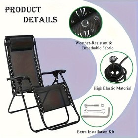 Resim 1 set Siyah Yerçekimi Sandalye Yedek Kumaş ve 4 Elastik İp, Rahat Sandalye Kumaş Ağı, Veranda Sandalyesi Tamir Kiti, Veranda Dinlenme Sandalyesi, Dış Mekan Çim, Yüzme Havuzu, Plaj Hamak Sandalyesi için Uygun 