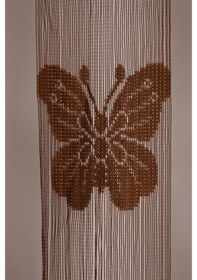 Resim Kelebek Model Acı Kahve Renk Ip Perde Hazır Düğmeleri Dikilmiş I Kahverengi 