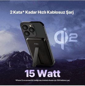 Resim Ttec 2BB226S Recharger Pro M 5.000 mAh Qi2/Magsafe Özellikli 15W Apple Uyumlu iPhone/Android Stantlı Kablosuz Powerbank 