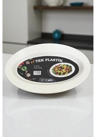Resim 6'lı Sert Plastik Kayık Tabak Kırılmaz Yıkanabilir 32cm Beyaz 