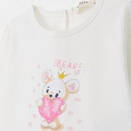 Resim Breeze Kız Bebek Uzun Kollu Elbise Sevimli Kral Tacı Takan Ayıcık Baskılı 9 Ay-3 Yaş, Ekru Ekru 