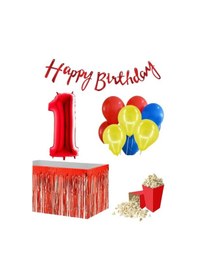 Resim 1 Yaş Kırmızı Balon Rakam Folyo Banner Mısır Kutusu Masa Eteği D 