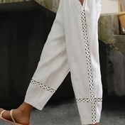 Resim Kadınlar için Beyaz Düz Bacaklı Günlük Pantolon Kontrast Dantel Detayları, Elastik Bel Bandı ve Yan Cepli - Yaz Tatilleri, Plaj Gezileri ve Günlük Kıyafetler İçin Mükemmel 