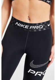 Resim Nike Dri Fit Training Pro Graphic Women's Mid Rise Leggings Kadın Spor Tayt Füme Siyah Siyah 