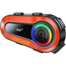 Resim Leeways Q08 2x 1000M Telsiz Mesafeli Özellikli 2 Kişi Bağlantılı Bluetooth Kask Kulaklık Ekranlı Fenerli Interkom 