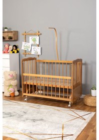 Resim Ahşap Beşik Anne Yanı Beşik Doğal Vernikli 60x120 - Uyku Setsiz Ve Yataksız Tekerlekli Ahşap 