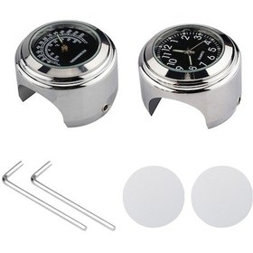 Resim Motosiklet Bisiklet Atv Saati Ve Termometre - Krom Kasa Siyah Panel - 22-25mm Sap Uyumlu - Dahili Pil - Saat + Sıcaklık Gösterimi 