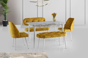 Resim AY MASA VE SANDALYE BENCH, AÇIK HARDAL BEYAZ, 120X70 