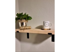 Resim Yggdrasil Home Decor Dekoratif Doğal Ahşap Tek'li L Demir Ayaklı Raf 
