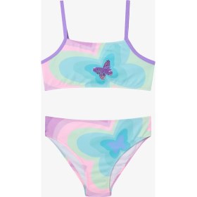 Resim Kız Çocuk Rainbow Butterfly Halter Yaka Bikini Takımı 