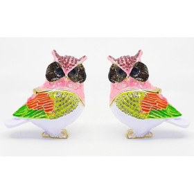 Resim 2li Swaroski Taşlı Metal Baykuş Mücevher Kutusu 