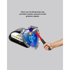 Resim Uravas Store Titreşim Sensörlü Alarmlı Motosiklet Disk Kilidi 14MM Çelik Çift Kilitleme 