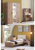Resim Genç Odası Efes 3 Kapaklı Dolap,karyola,çalışma Masası,şifonyer,komodin Ceviz Krem Ceviz 