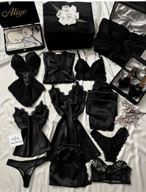 Resim 22 Parça İsme Özel Siyah Masal Lüks Dev Bohça Çeyiz Seti Muhteşem Siyah 