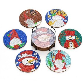 Resim Kosona 6'lı Tahta Reçine El Yapımı Pırlanta Resim Bardak Altlığı, Noel Dekorasyonu Hediyesi, 10x10cm Aa1080 Çok Renkli 