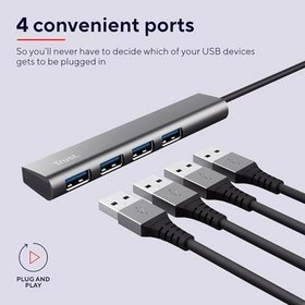 Resim Trust Halyx 4 Port USB Hub 3.2 - Tak Çalıştır, Küçük, Şık ve Güçlü, Kablo Uzunluğu: 10 cm, Toplam Ağırlık :38 gr 