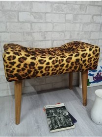 Resim Puf . Leopar Desenli Ahşap Ayak Çima Dikiş Spor Modern Tasa 