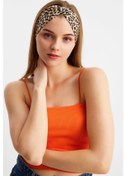 Resim Kadın Çapraz Bağlamalı Pamuklu Penye, Kaymaz, Yumuşak, Esnek, Saç Bandı Bandana - Tek Ebat / Leopar Leopar 