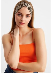 Resim Kadın Çapraz Bağlamalı Pamuklu Penye, Kaymaz, Yumuşak, Esnek, Saç Bandı Bandana - Tek Ebat / Leopar Leopar 