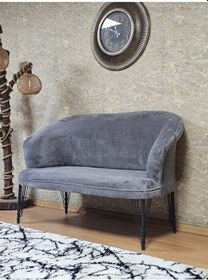 Resim Zafir İkili Teddy Siyah Boyalı Telli Ayak Çay Seti Koltuk İkili Berjer , Balkon, Salon, Ofis Gri 