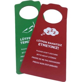 Resim 100 Adet Pvc Çift Taraflı Kart Rahatsız Etmeyin Odayı Temizleyiniz Otel Odası Kartı Kapı Askısı 